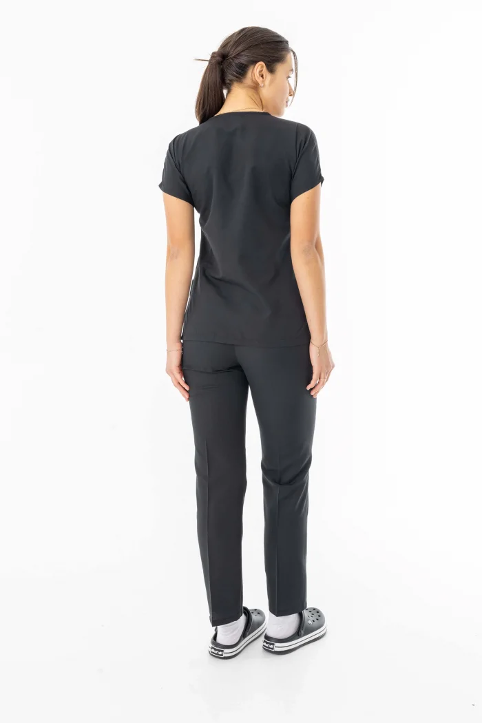 Terikoton Yarasa Kol Doktor Hemşire Forması Alt Üst Takım Siyah (TYRS0002)
