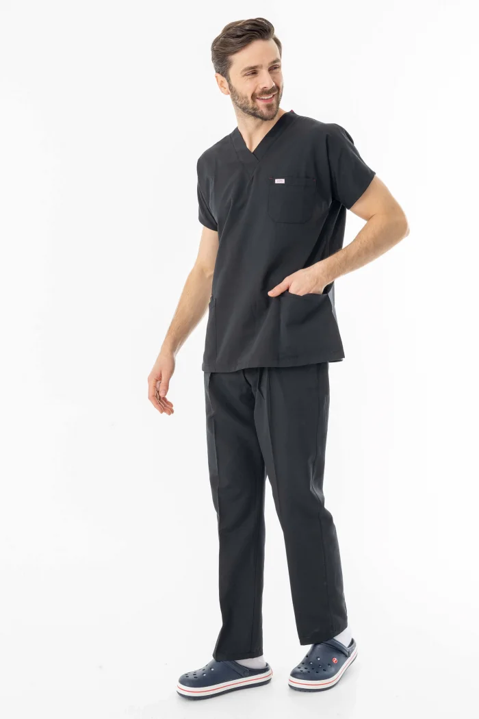 Terikoton Yarasa Kol Doktor Hemşire Forması Alt Üst Takım Siyah (TYRS0002)