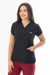 Gofre Likra Yarasa Kol Doktor Hemşire Tek Üst Forma Siyah (GFR3001)