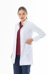 Hakim Yaka Orta Boy Kadın Doktor Önlüğü Alpaka Kumaş Beyaz (BKO002)