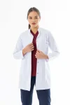 Hakim Yaka Orta Boy Kadın Doktor Önlüğü Alpaka Kumaş Beyaz (BKO002)