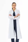 Hakim Yaka Maxi boy Kadın Doktor Önlüğü Alpaka Kumaş Beyaz (BKO004)