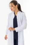Hakim Yaka Maxi boy Kadın Doktor Önlüğü Alpaka Kumaş Beyaz (BKO004)