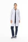 Hakim Yaka Uzun Boy Kadın Doktor Önlüğü Alpaka Kumaş Beyaz (BKO003)