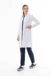 Hakim Yaka Uzun Boy Kadın Doktor Önlüğü Alpaka Kumaş Beyaz (BKO003)