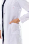 Hakim Yaka Uzun Boy Kadın Doktor Önlüğü Alpaka Kumaş Beyaz (BKO003)
