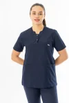 Kısa Kol Hamile Doktor Hemşire Önlüğü Alpaka Kumaş Lacivert (HML002)