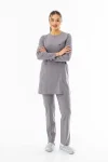 Likra Uzun Kol Doktor Hemşire Forması Alt Üst Takım Açık Gri (LTST20012)