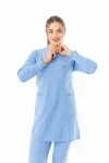 Likra Uzun Kol Doktor Hemşire Forması Alt Üst Takım Açık Mavi (LTST20019)