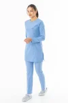 Likra Uzun Kol Doktor Hemşire Forması Alt Üst Takım Açık Mavi (LTST20019)