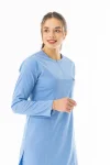 Likra Uzun Kol Doktor Hemşire Forması Alt Üst Takım Açık Mavi (LTST20019)