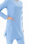 Likra Uzun Kol Doktor Hemşire Forması Alt Üst Takım Açık Mavi (LTST20019)