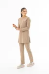 Likra Uzun Kol Doktor Hemşire Forması Alt Üst Takım Bej (LTST200016)