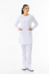 Likra Uzun Kol Doktor Hemşire Forması Alt Üst Takım Beyaz (LTST20009)
