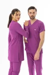 Likra Uzun Kol Doktor Hemşire Forması Alt Üst Takım Fuşya (LTST200015)