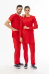 Likra Uzun Kol Doktor Hemşire Forması Alt Üst Takım Kırmızı (LTST20013)