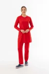 Likra Uzun Kol Doktor Hemşire Forması Alt Üst Takım Kırmızı (LTST20013)