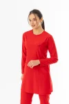 Likra Uzun Kol Doktor Hemşire Forması Alt Üst Takım Kırmızı (LTST20013)