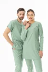 Likra Uzun Kol Doktor Hemşire Forması Alt Üst Takım Küf Yeşili (LTST20020)