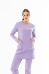 Likra Uzun Kol Doktor Hemşire Forması Alt Üst Takım Lila (LTST20005)