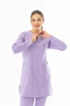 Likra Uzun Kol Doktor Hemşire Forması Alt Üst Takım Lila (LTST20005)