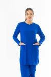 Likra Uzun Kol Doktor Hemşire Forması Alt Üst Takım Saks Mavisi (LTST20010)