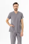 Likra Yarasa Kol Doktor Hemşire Forması Alt Üst Takım Açık Gri (LYRS1010)