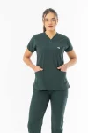 Likra Yarasa Kol Doktor Hemşire Forması Alt Üst Takım Avcı Yeşili (LYRS1004)