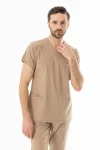 Likra Yarasa Kol Doktor Hemşire Forması Alt Üst Takım Bej (LYRS1007)