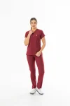 Likra Yarasa Kol Doktor Hemşire Forması Alt Üst Takım Bordo (LYRS1003)