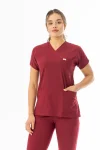 Likra Yarasa Kol Doktor Hemşire Forması Alt Üst Takım Bordo (LYRS1003)