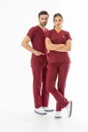 Likra Yarasa Kol Doktor Hemşire Forması Alt Üst Takım Bordo (LYRS1003)