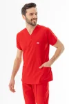 Likra Yarasa Kol Doktor Hemşire Forması Alt Üst Takım Kırmızı (LYRS1008)