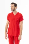 Likra Yarasa Kol Doktor Hemşire Forması Alt Üst Takım Kırmızı (LYRS1008)