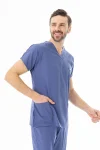 Likra Yarasa Kol Doktor Hemşire Forması Alt Üst Takım Kot Mavisi (LYRS1020)