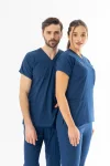 Likra Yarasa Kol Doktor Hemşire Forması Alt Üst Takım Petrol Mavisi (LYRS1011)
