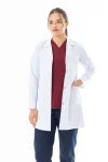 Spor Yaka Orta Boy Kadın Doktor Önlüğü Alpaka Kumaş Beyaz (BKO006)
