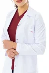 Spor Yaka Orta Boy Kadın Doktor Önlüğü Alpaka Kumaş Beyaz (BKO006)