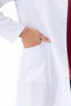 Spor Yaka Orta Boy Kadın Doktor Önlüğü Alpaka Kumaş Beyaz (BKO006)