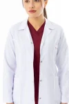 Spor Yaka Orta Boy Kadın Doktor Önlüğü Alpaka Kumaş Beyaz (BKO006)