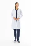 Spor Yaka Uzun Boy Kadın Doktor Önlüğü Alpaka Kumaş Beyaz (BKO007)