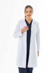 Spor Yaka Uzun Boy Kadın Doktor Önlüğü Alpaka Kumaş Beyaz (BKO007)