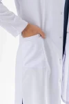 Spor Yaka Uzun Boy Kadın Doktor Önlüğü Alpaka Kumaş Beyaz (BKO007)