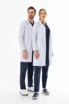 Spor Yaka Uzun Boy Kadın Doktor Önlüğü Alpaka Kumaş Beyaz (BKO007)