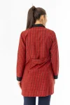 Spor Yaka Uzun Kol Kadın Personel Önlüğü Alpaka Kumaş Kırmızı Kareli (RNK105)