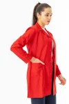 Spor Yaka Uzun Kol Kadın Personel Önlüğü Alpaka Kumaş Kırmızı (RNK104)