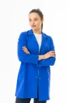 Spor Yaka Uzun Kol Kadın Personel Önlüğü Alpaka Kumaş Saks Mavisi (RNK108)