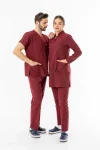 Terikoton Uzun Kol Doktor Hemşire Forması Alt Üst Takım Bordo (TTST0003)