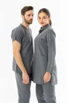 Terikoton Uzun Kol Doktor Hemşire Forması Alt Üst Takım Gri (TTST0008)