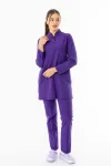Terikoton Uzun Kol Doktor Hemşire Forması Alt Üst Takım Mor (TTST00011)